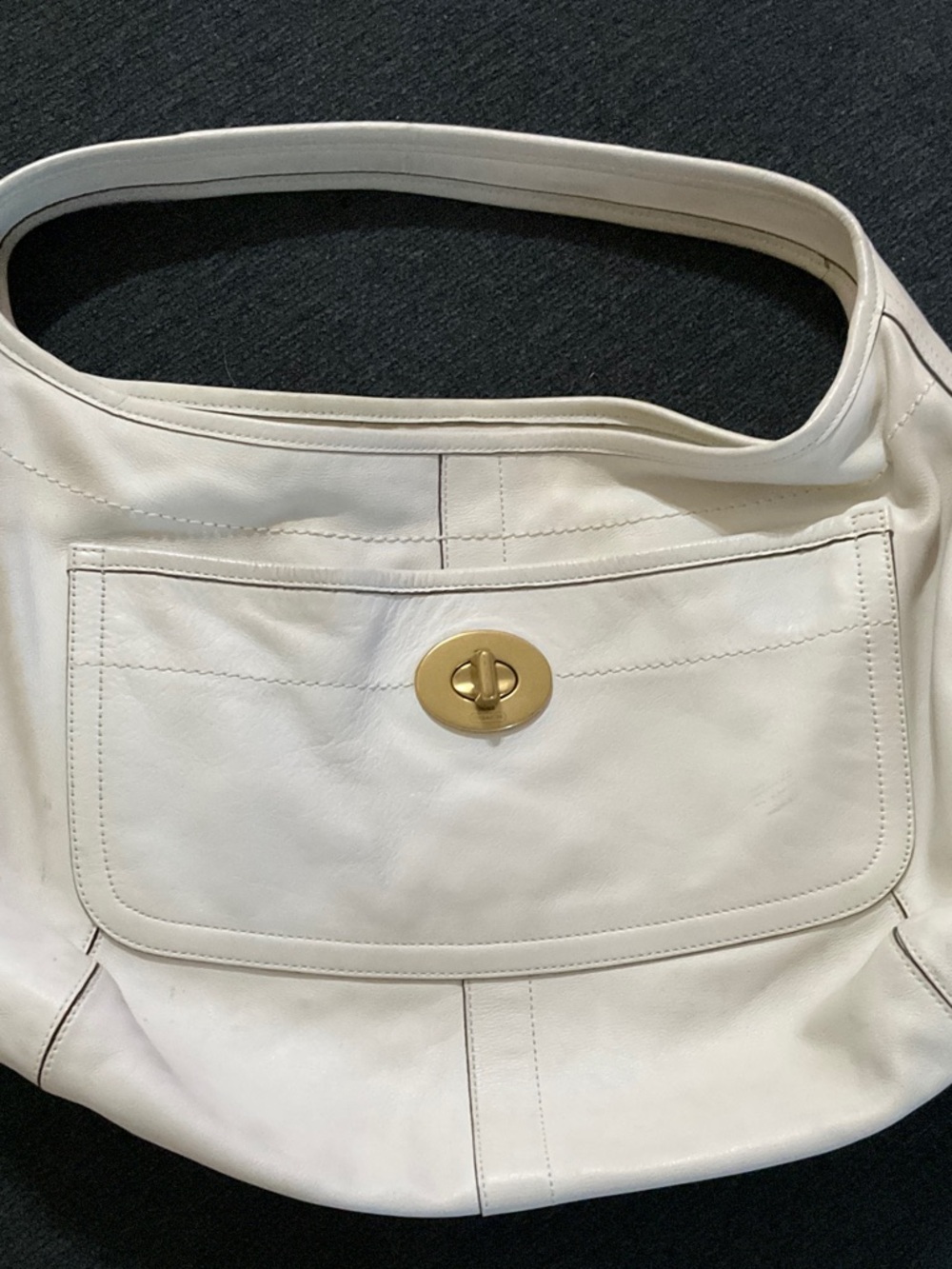Coach Cream Leather Hobo with Gold Turn-Lock - Picture 15 of 16
